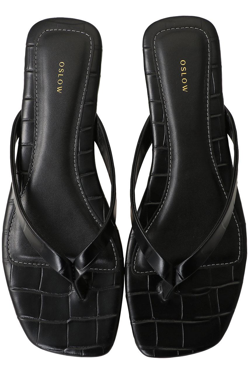 オスロー/OSLOWの牛革型押しトングサンダル(ブラック/4810-010261)