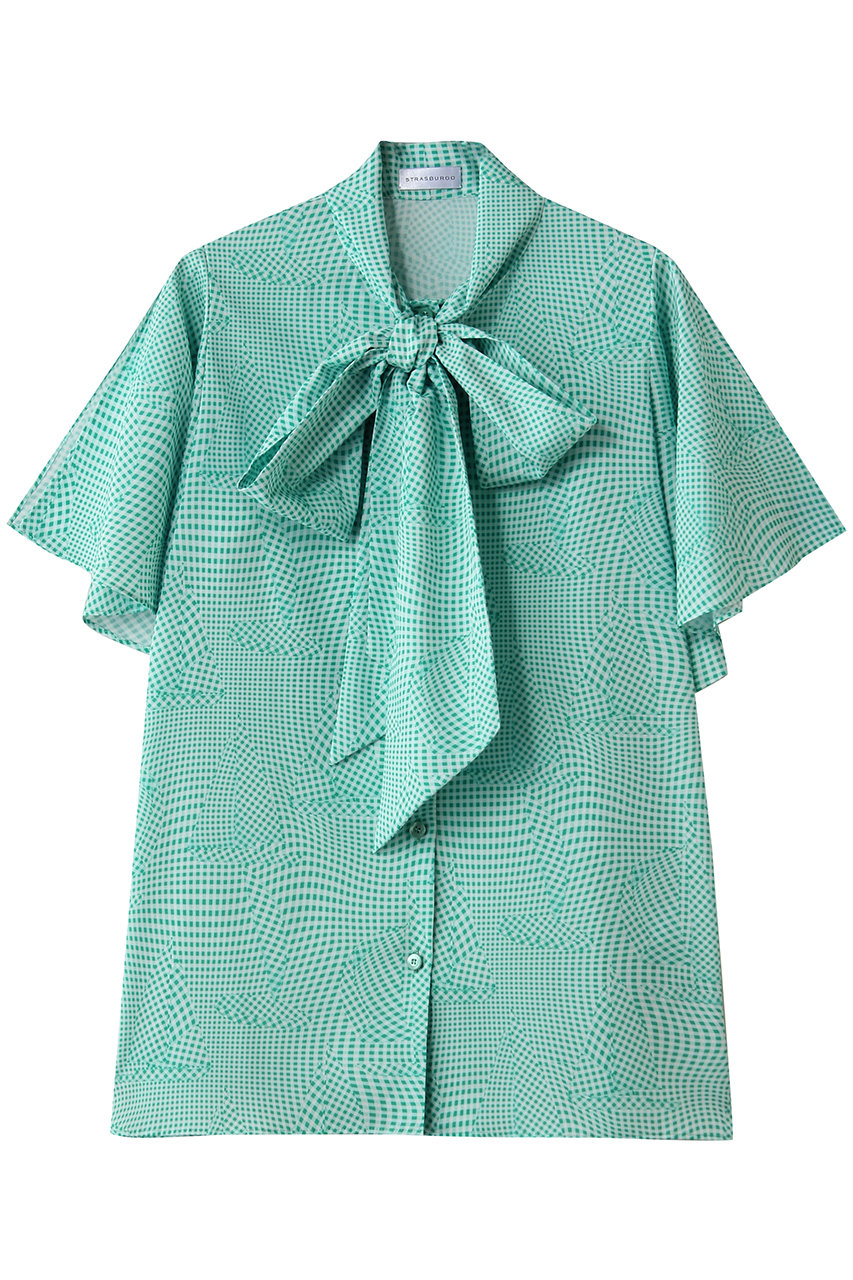 ストラスブルゴ/STRASBURGOのチェック柄 ボウタイブラウス(グリーン/262312)