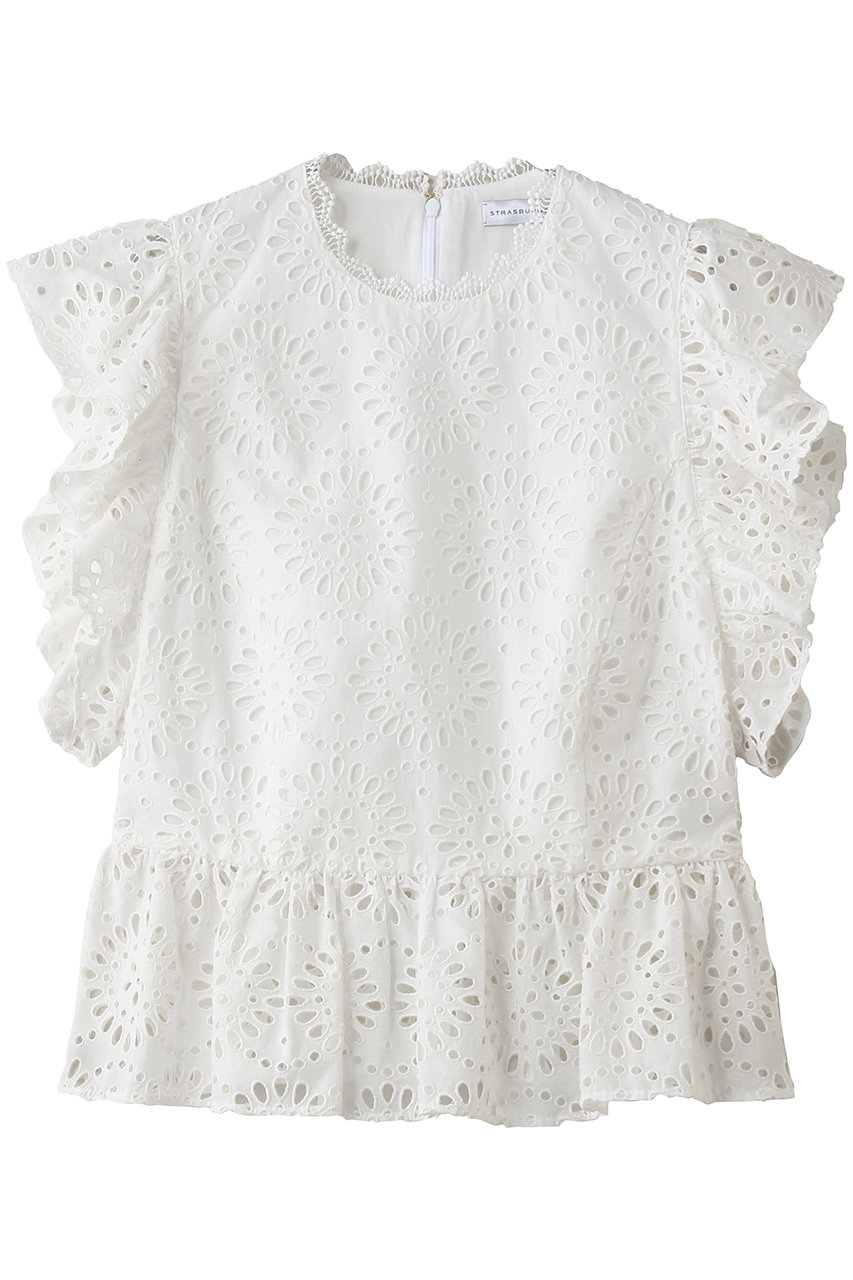 ストラスブルゴ/STRASBURGOのカットワークペプラム切り替えノースリーブラウス(ホワイト/262306)