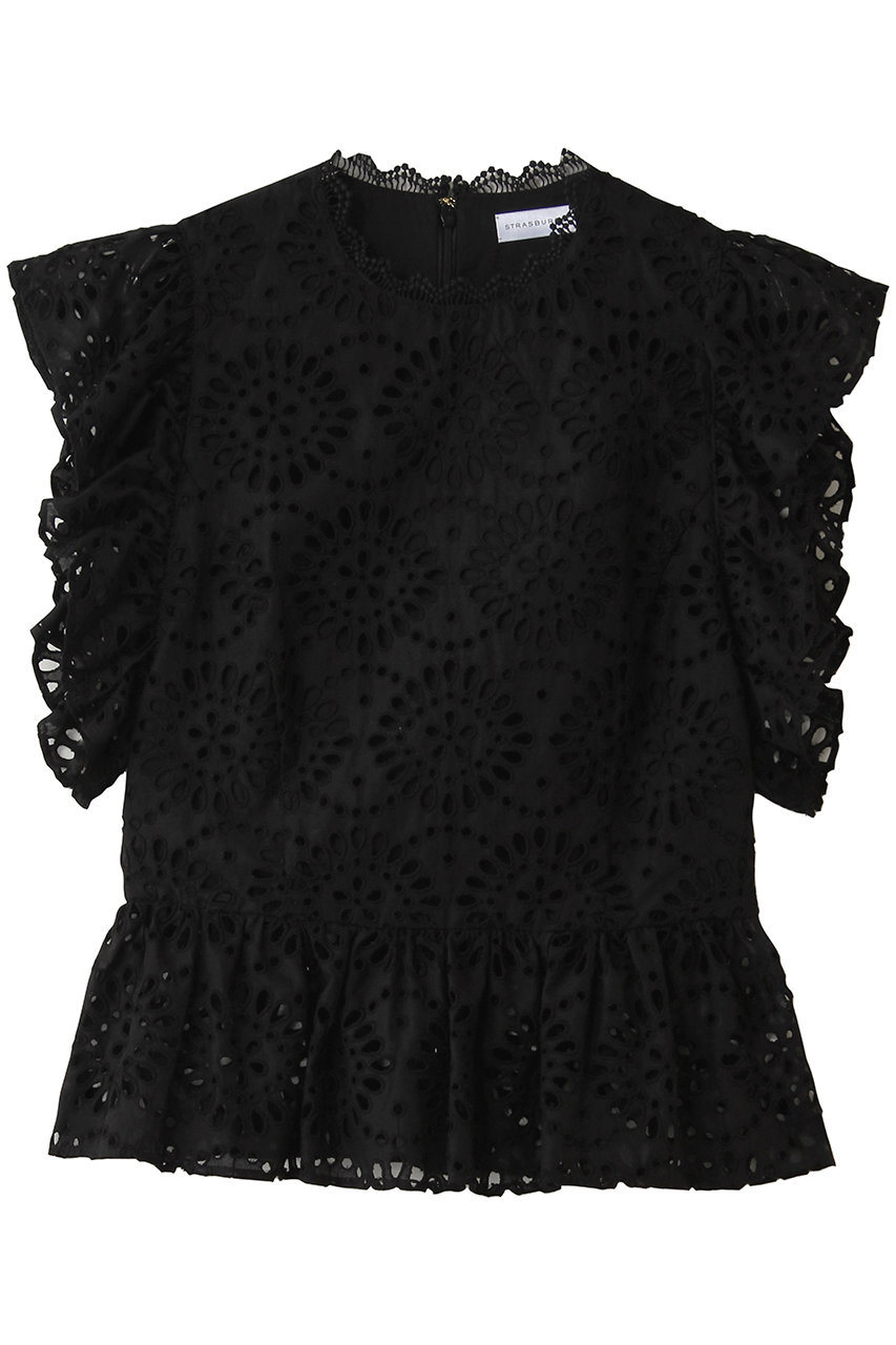 ストラスブルゴ/STRASBURGOのカットワークペプラム切り替えノースリーブラウス(ブラック/262306)