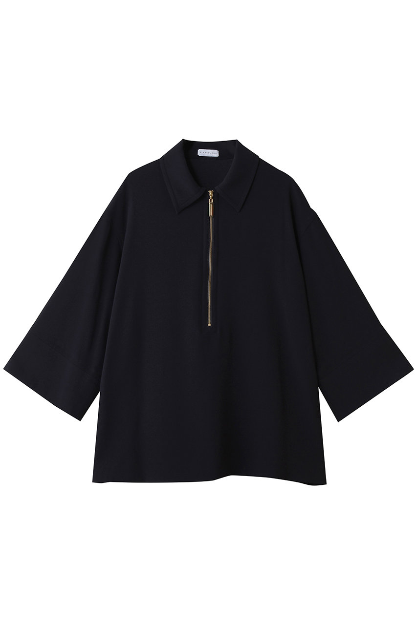 ストラスブルゴ/STRASBURGOのバックサテンジョーゼットフロントメタルファスナー襟付きプルオーバー(ネイビー/262307)