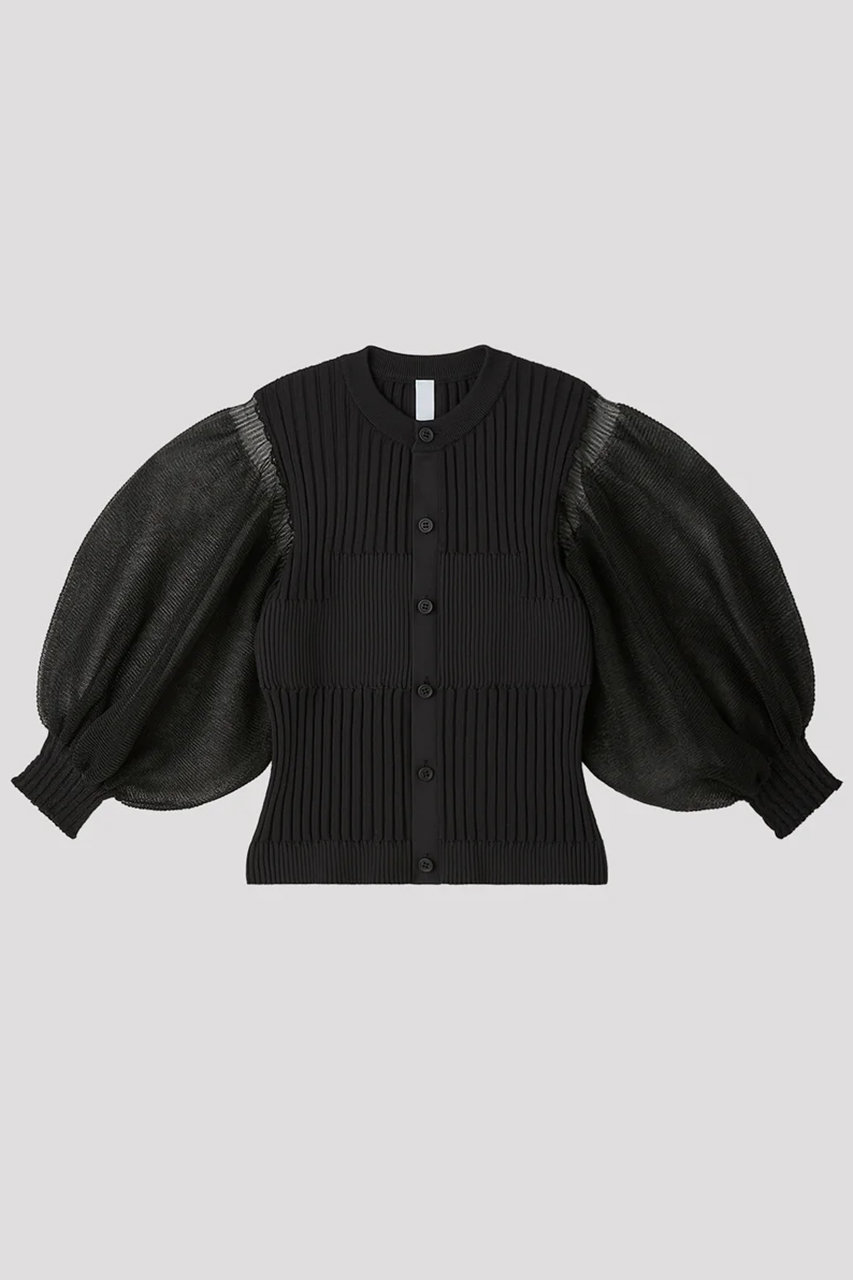 シーエフシーエル/CFCLのFLUTED LUCENT PUFF SLEEVE CARDIGAN(BLACK/CF012KE073JP00)