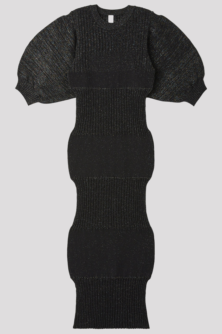 シーエフシーエル/CFCLのFLUTED GLITTER SHORT PUFF SLEEVE DRESS(BLACK-BLACK/CF008KH088)