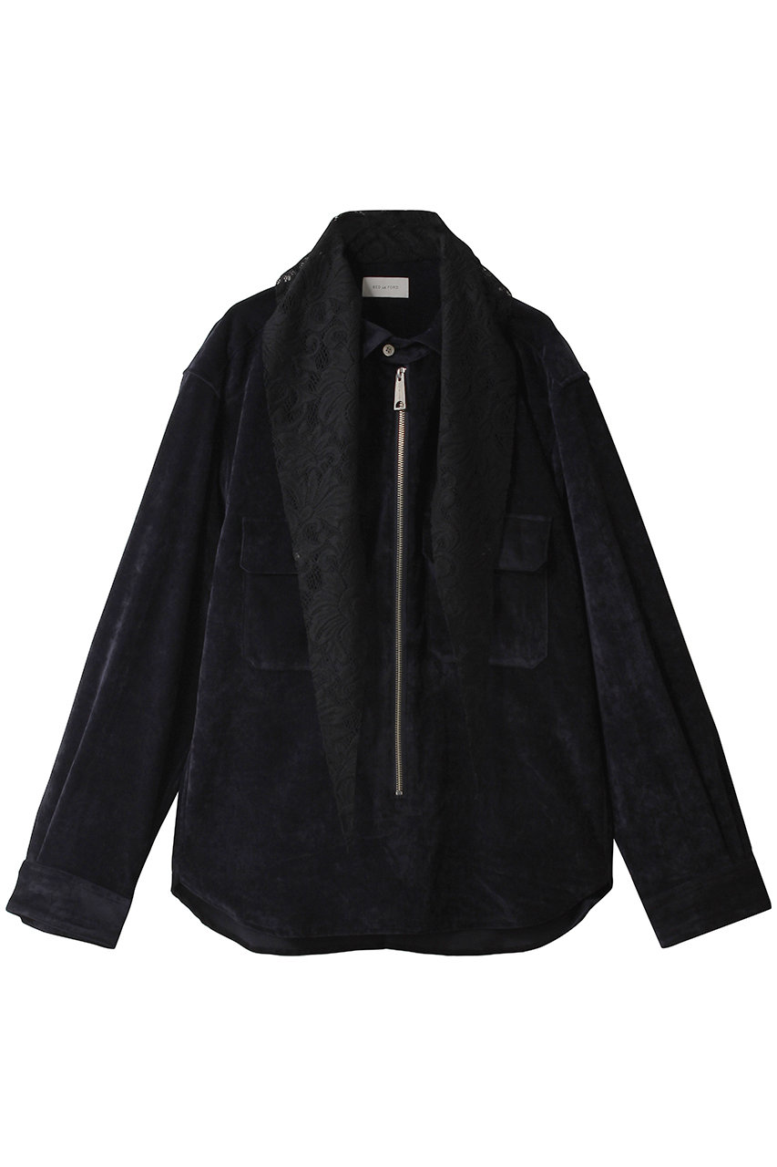 ベッドフォード/BED j.w. FORDの【MEN】Party Call スカーフ付き ベルベットライク ジップシャツ(ネイビー/26AW-B-BL03)