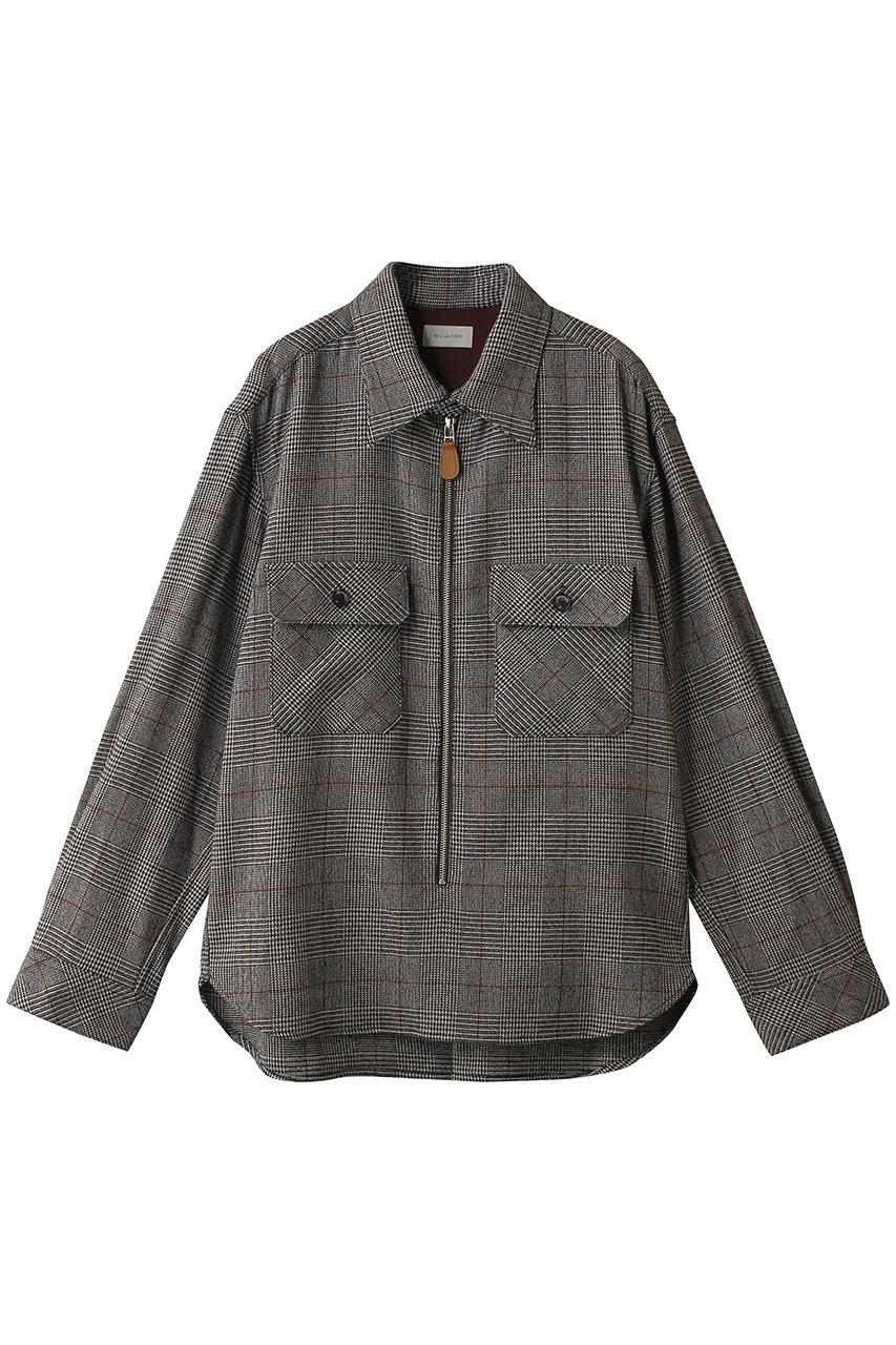 ベッドフォード/BED j.w. FORDの【MEN】Two Pockets エルボーパッチ ジップシャツ(ブラック×ホワイト/26AW-B-BL04)