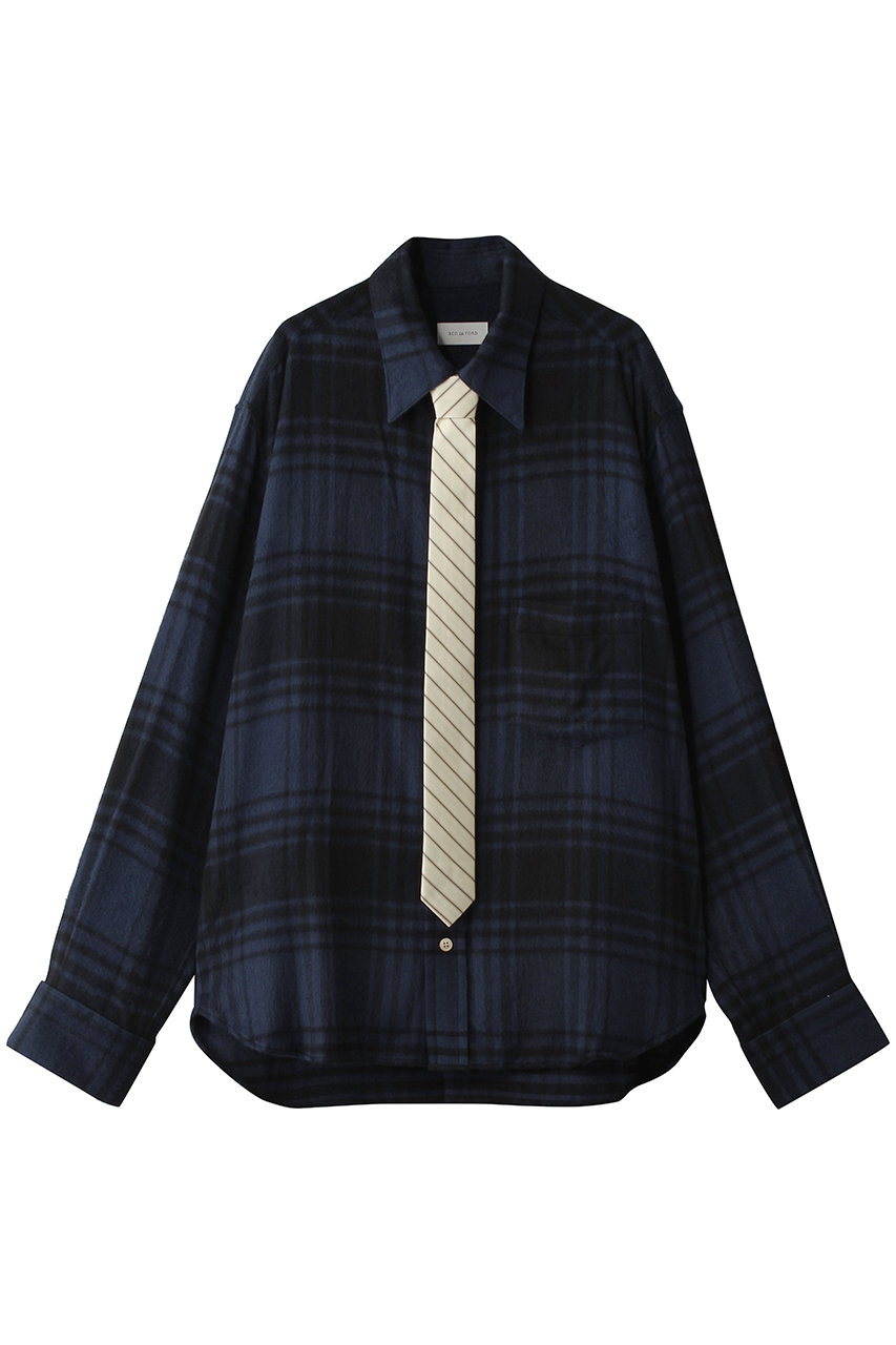 ベッドフォード/BED j.w. FORDの【MEN】Office Casual ネクタイ付きロングスリーブチェックシャツ(ブルー/26AW-B-BL06)