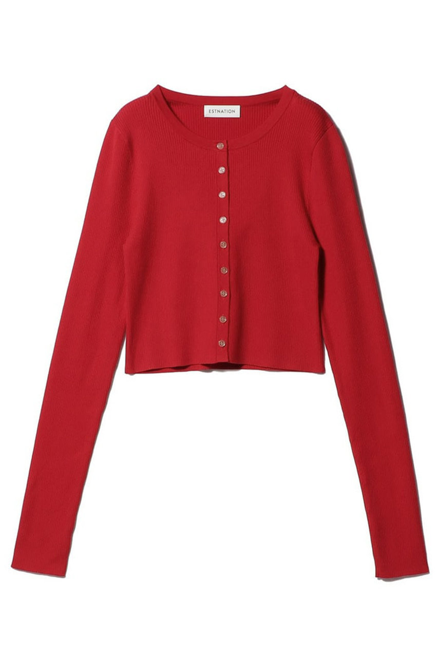 ESTNATION リブタイトカーディガン (【店舗限定】レッド, F) エストネーション ELLE SHOP