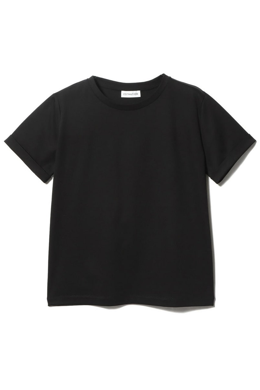 エストネーション/ESTNATIONのアルビニ コットンスムース ロールアップ Tシャツ(ブラック/61-109-13-040343)