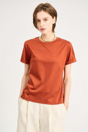 エストネーション/ESTNATIONのアルビニ コットンスムース ロールアップ Tシャツ(110100/110102)