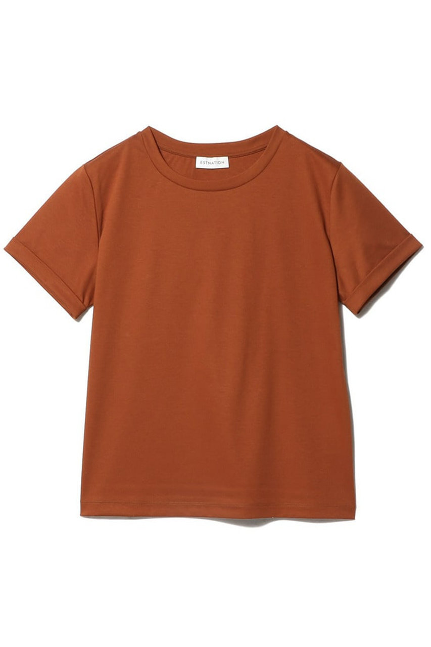 エストネーション/ESTNATIONのアルビニ コットンスムース ロールアップ Tシャツ(ブラウン/61-109-13-040343)