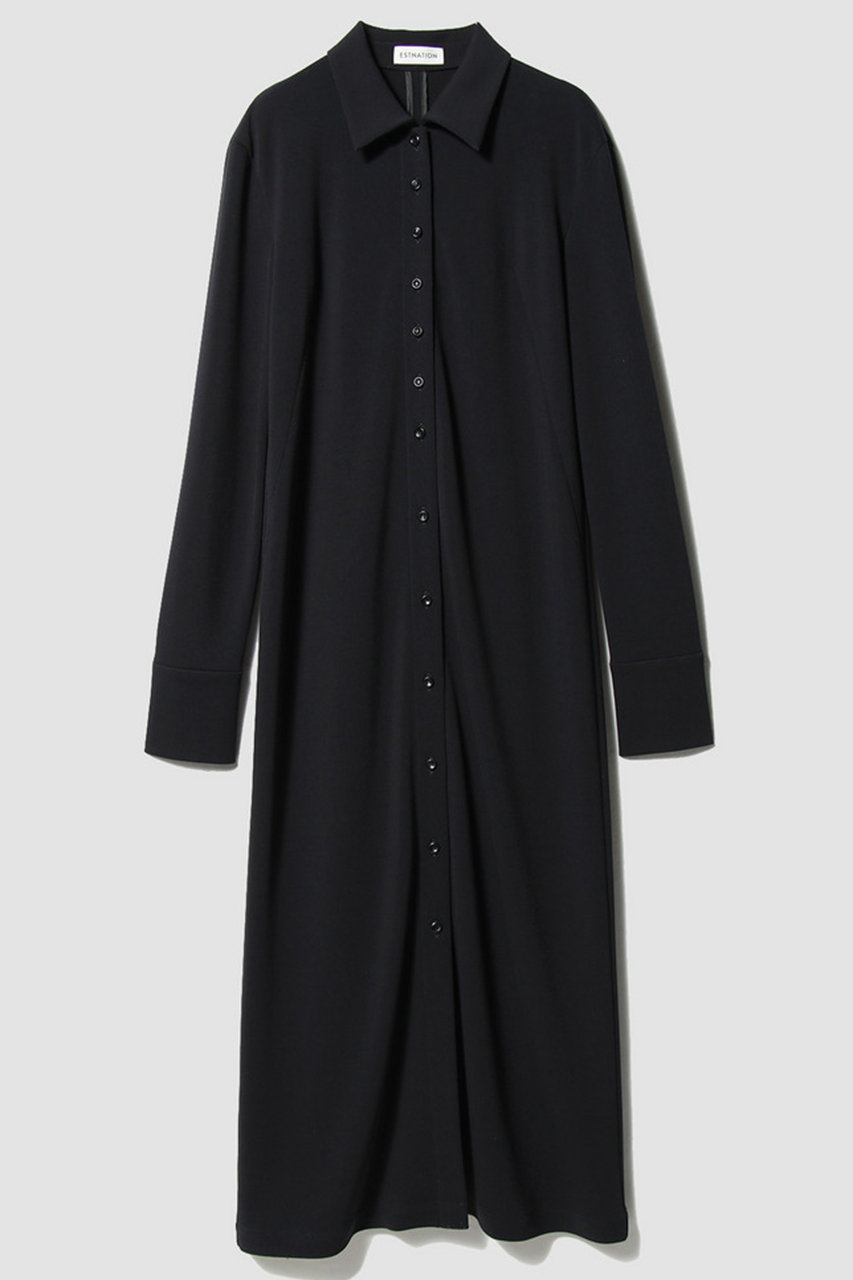 ESTNATION ジャージーロングシャツワンピース (ブラック, F) エストネーション ELLE SHOP