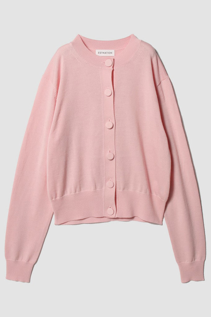 ESTNATION ミドルゲージカーディガン (ピンク, F) エストネーション ELLE SHOP