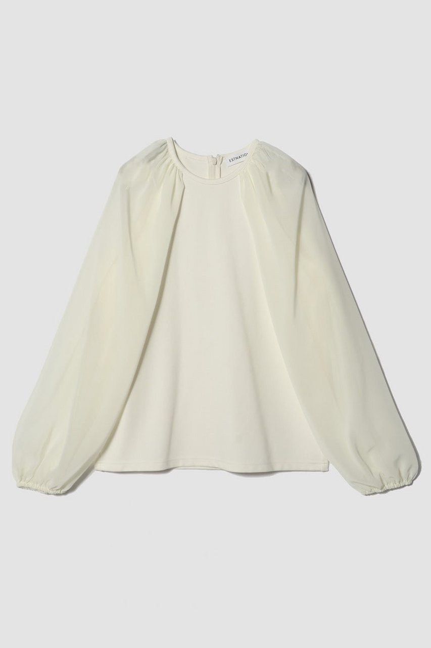ESTNATION シフォンコンビカットソー (ホワイト, F) エストネーション ELLE SHOP