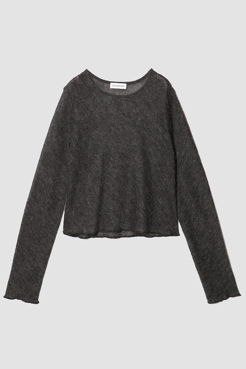 ESTNATION バイアスシアーニット (チャコールグレー, F) エストネーション ELLE SHOP