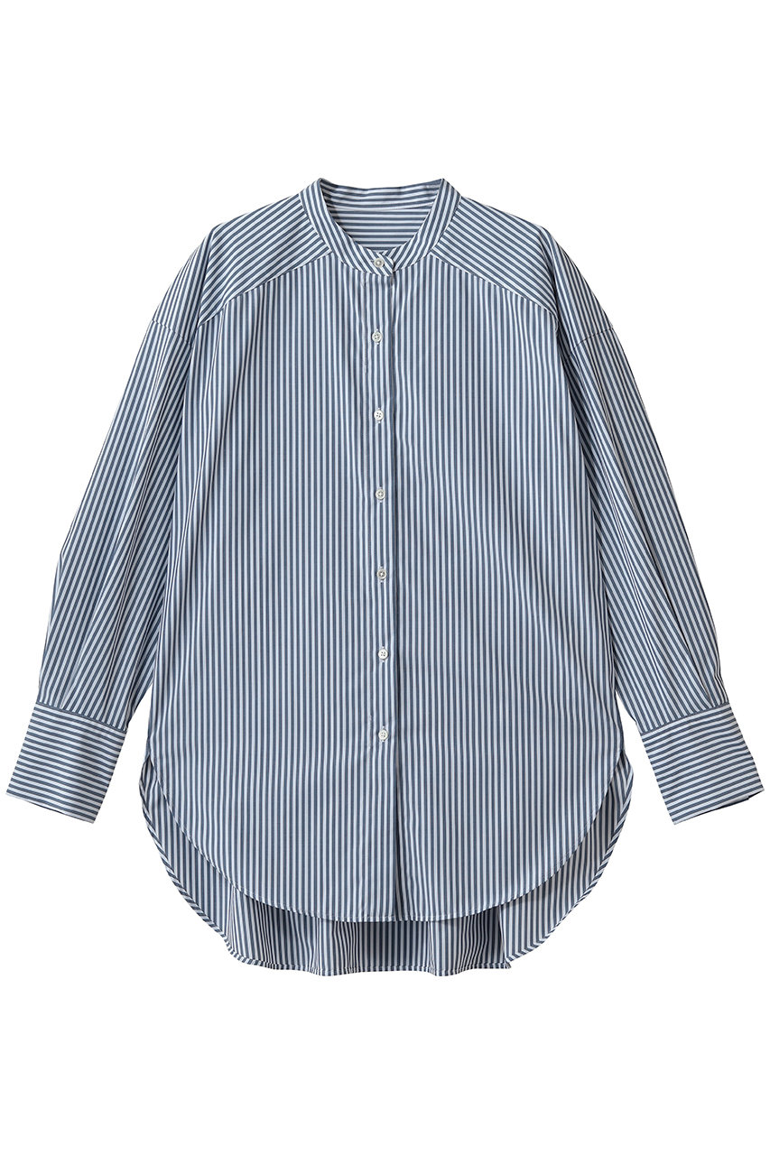 ソージュ/SOEJUのバンドカラーロングシャツ(ブルーストライプ/S-00-SB-060-WHT-M)