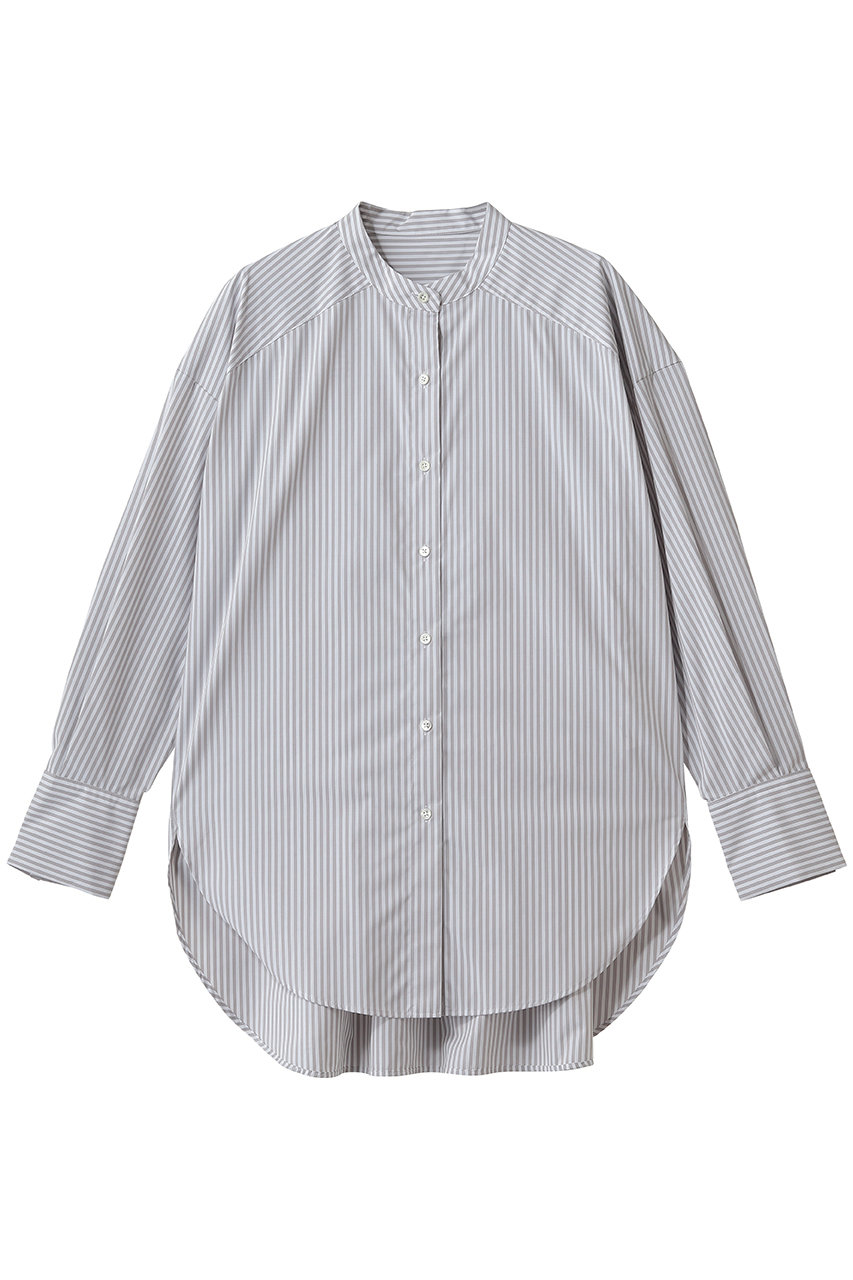 ソージュ/SOEJUのバンドカラーロングシャツ(グレーストライプ/S-00-SB-060-WHT-M)