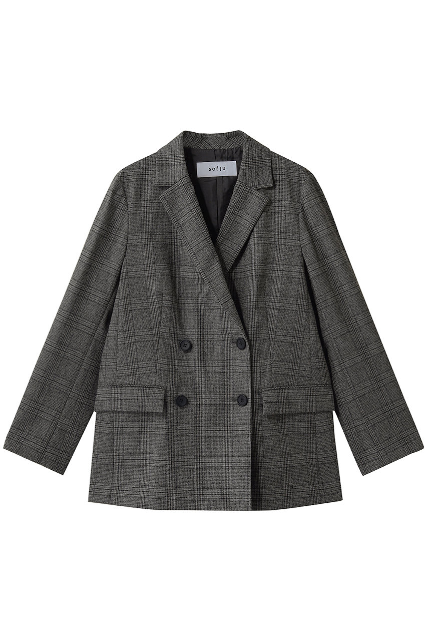 ソージュ/SOEJUのグレンチェックダブルジャケット(グレー/S-00-JK-031-GRY-M)