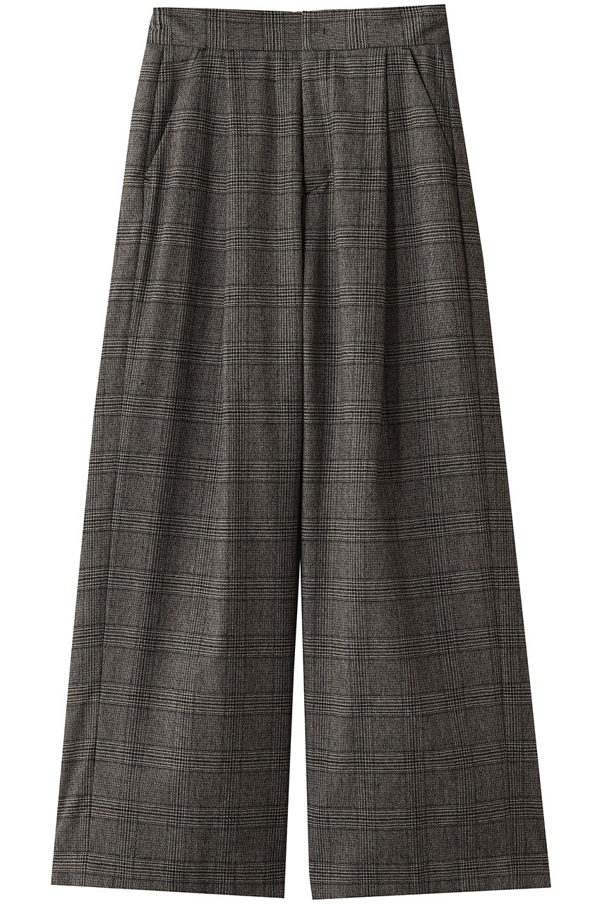 ソージュ/SOEJUのグレンチェックタックワイドパンツ(ブラウン/S-00-PT-044-GRY-XL)