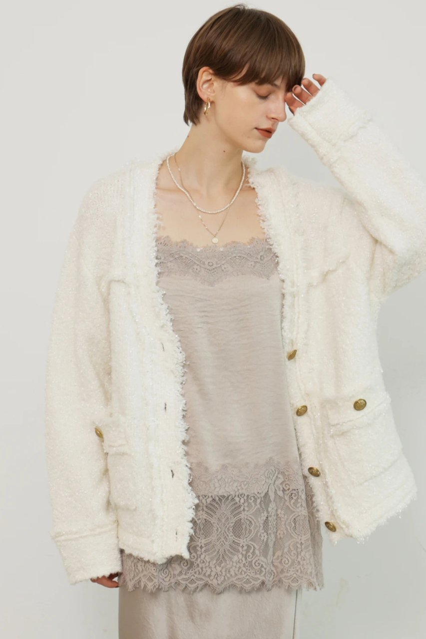 CADUNE フラッグヤーンニットジャケット (ホワイト, 38) カデュネ ELLE SHOP