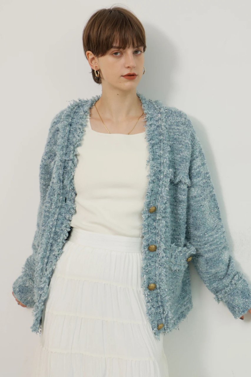 CADUNE フラッグヤーンニットジャケット (ライトブルー, 38) カデュネ ELLE SHOP