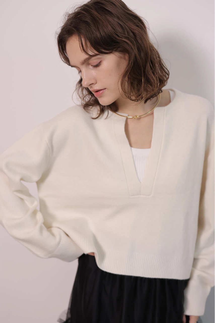 CADUNE Bellaキーネックニット (ホワイト, 38) カデュネ ELLE SHOP