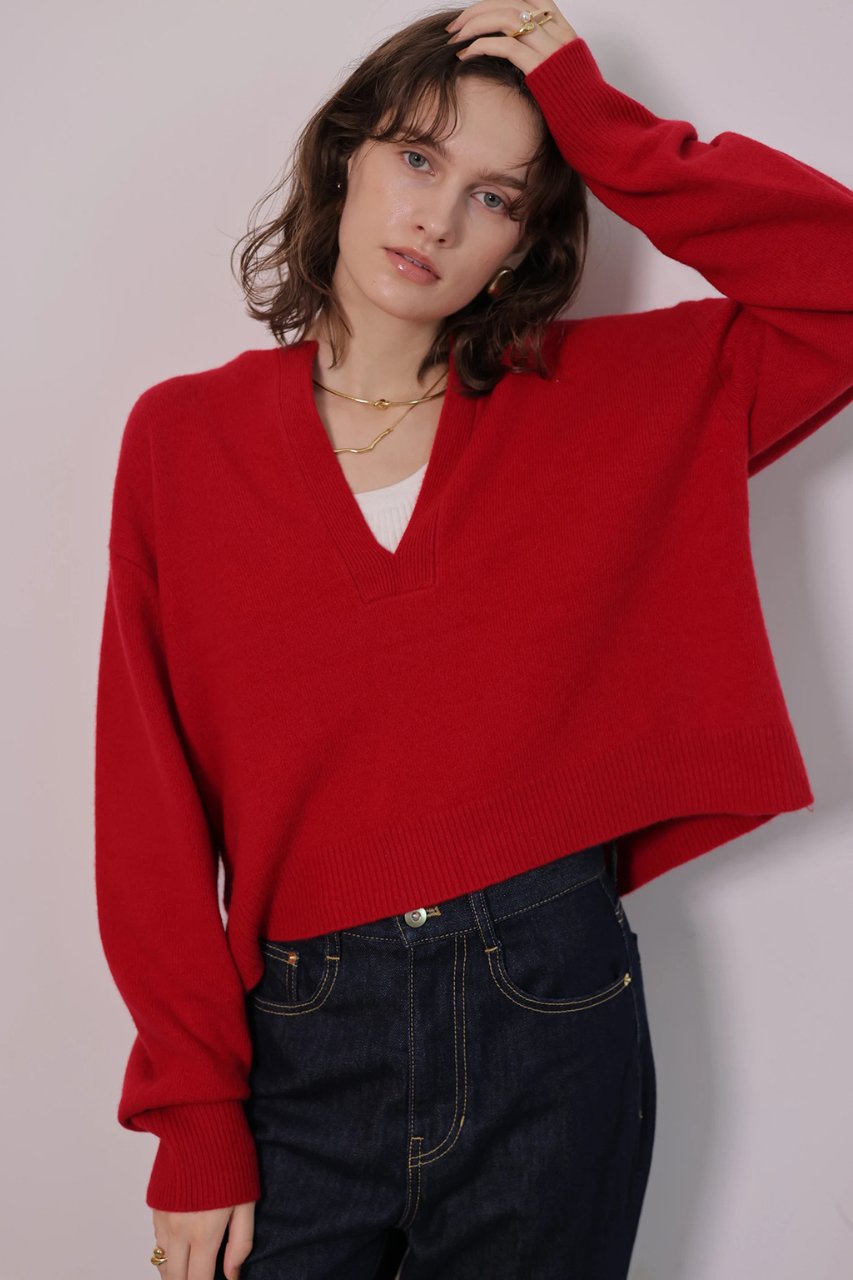 CADUNE Bellaキーネックニット (レッド, 38) カデュネ ELLE SHOP