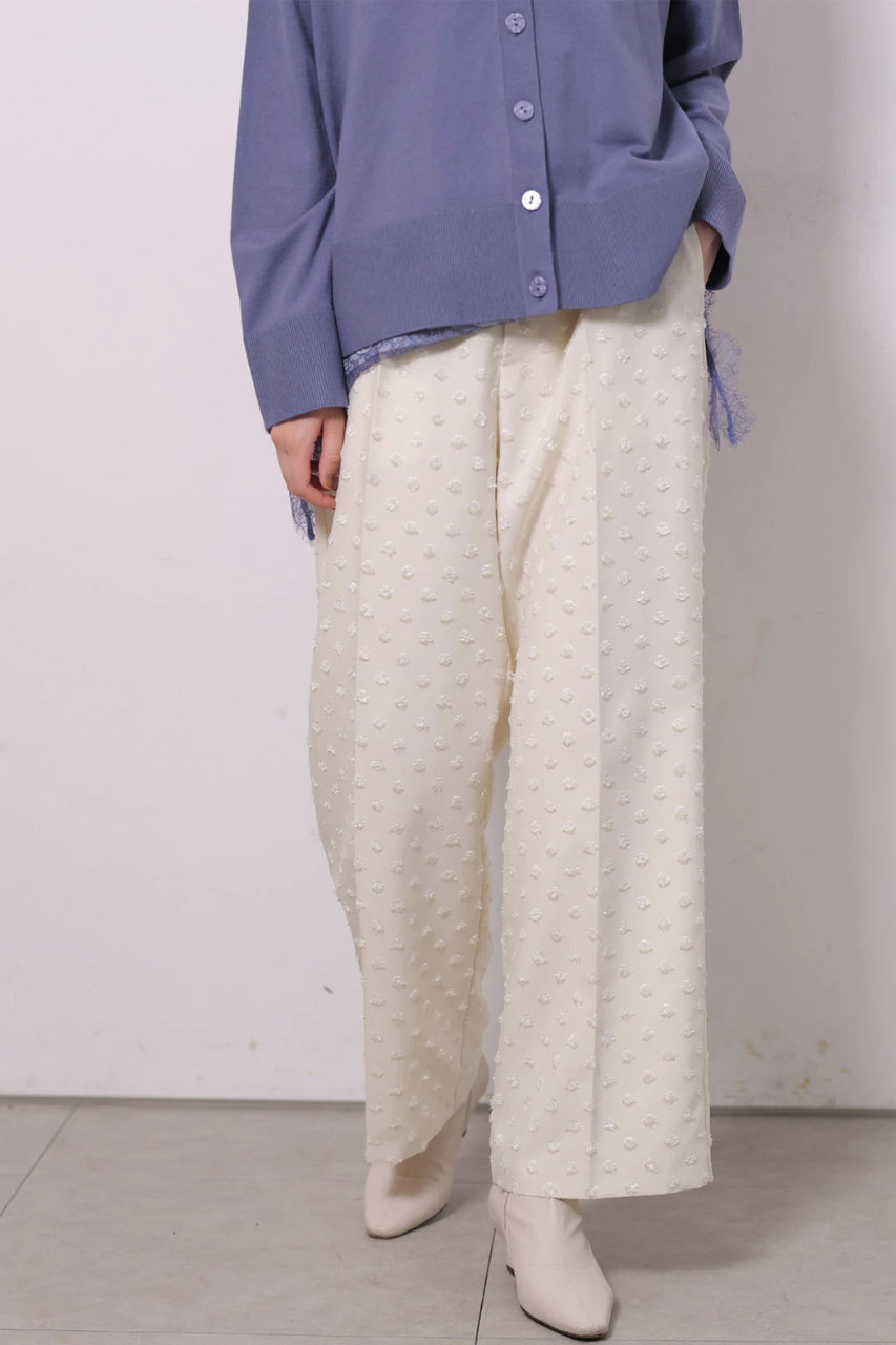 CADUNE ドットジャガードパンツ (ホワイト, 38) カデュネ ELLE SHOP