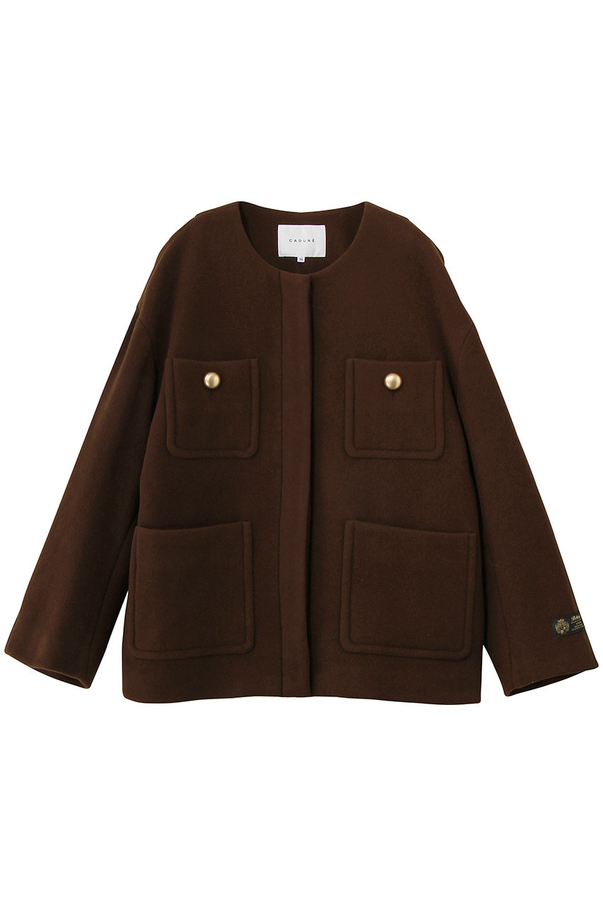 CADUNE ノーカラーポケットコート (ブラウン, 38) カデュネ ELLE SHOP