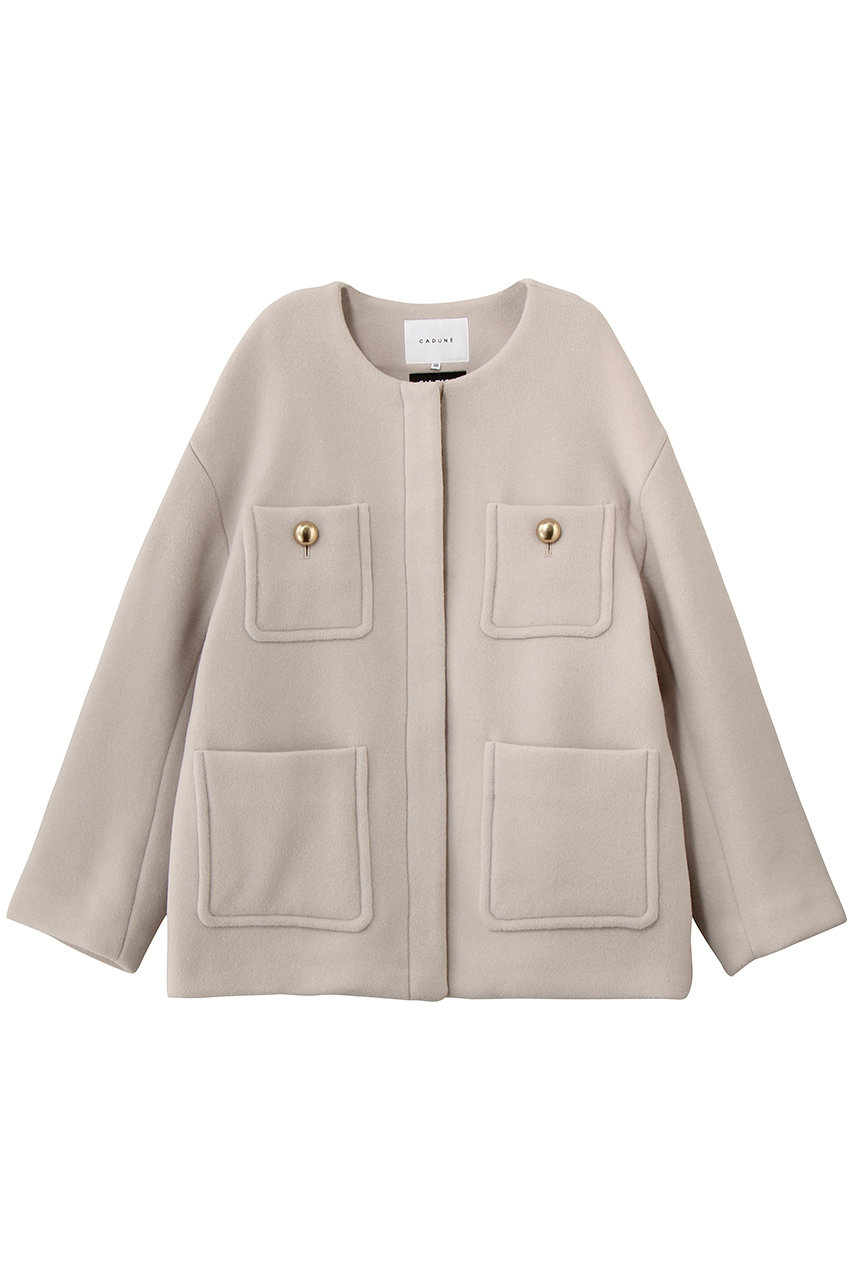 CADUNE ノーカラーポケットコート (ピンクベージュ, 34) カデュネ ELLE SHOP