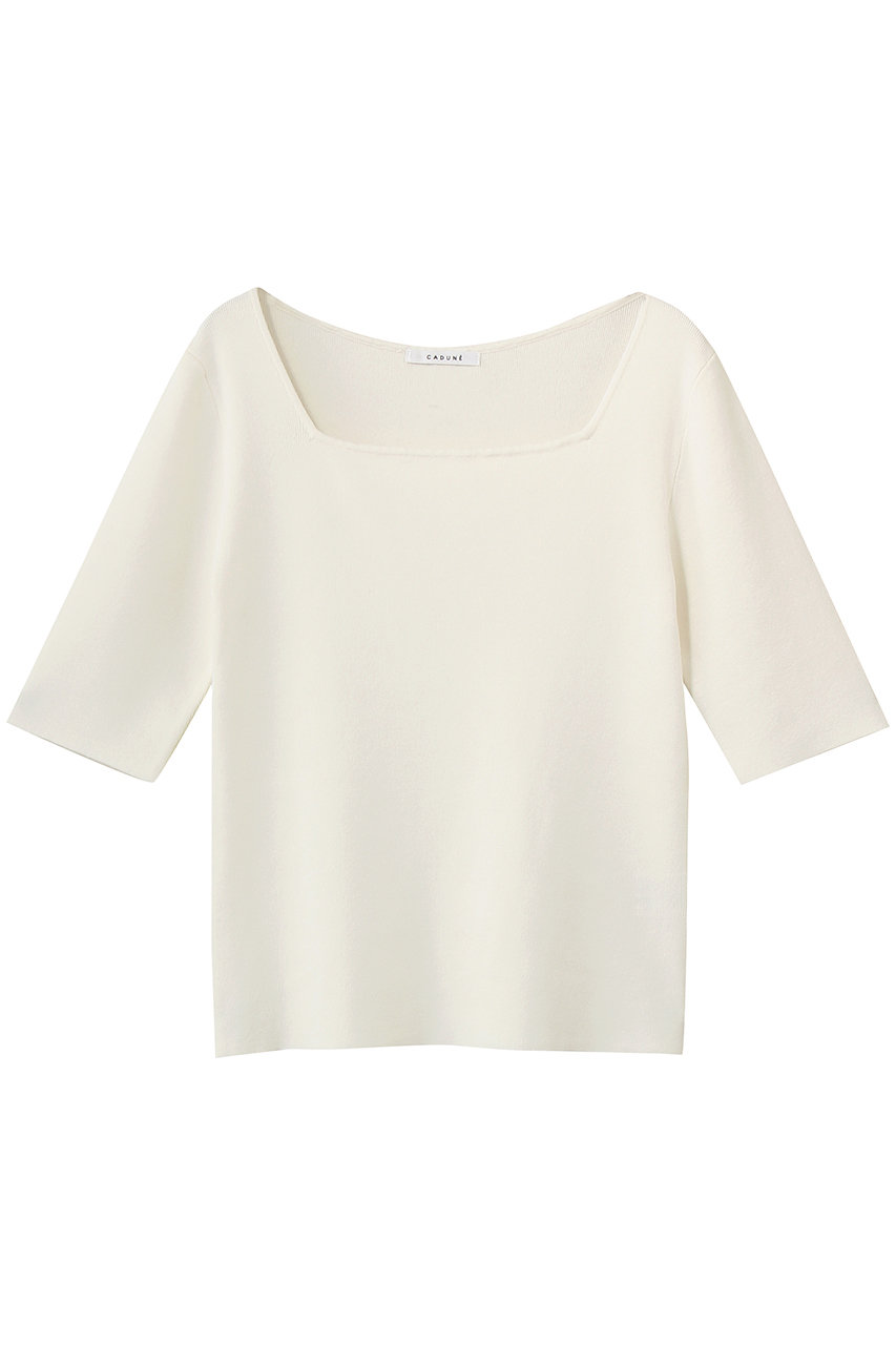 CADUNE スクエア5分袖ニット (ホワイト, 38) カデュネ ELLE SHOP