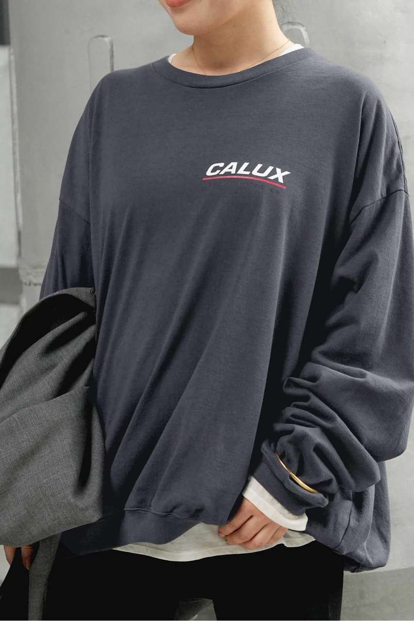 Deuxieme Classe 【CALUX/キャラクス】RIB LOGO ロングスリーブ Tシャツ (グレー, フリー) ドゥーズィエムクラス ELLE SHOP