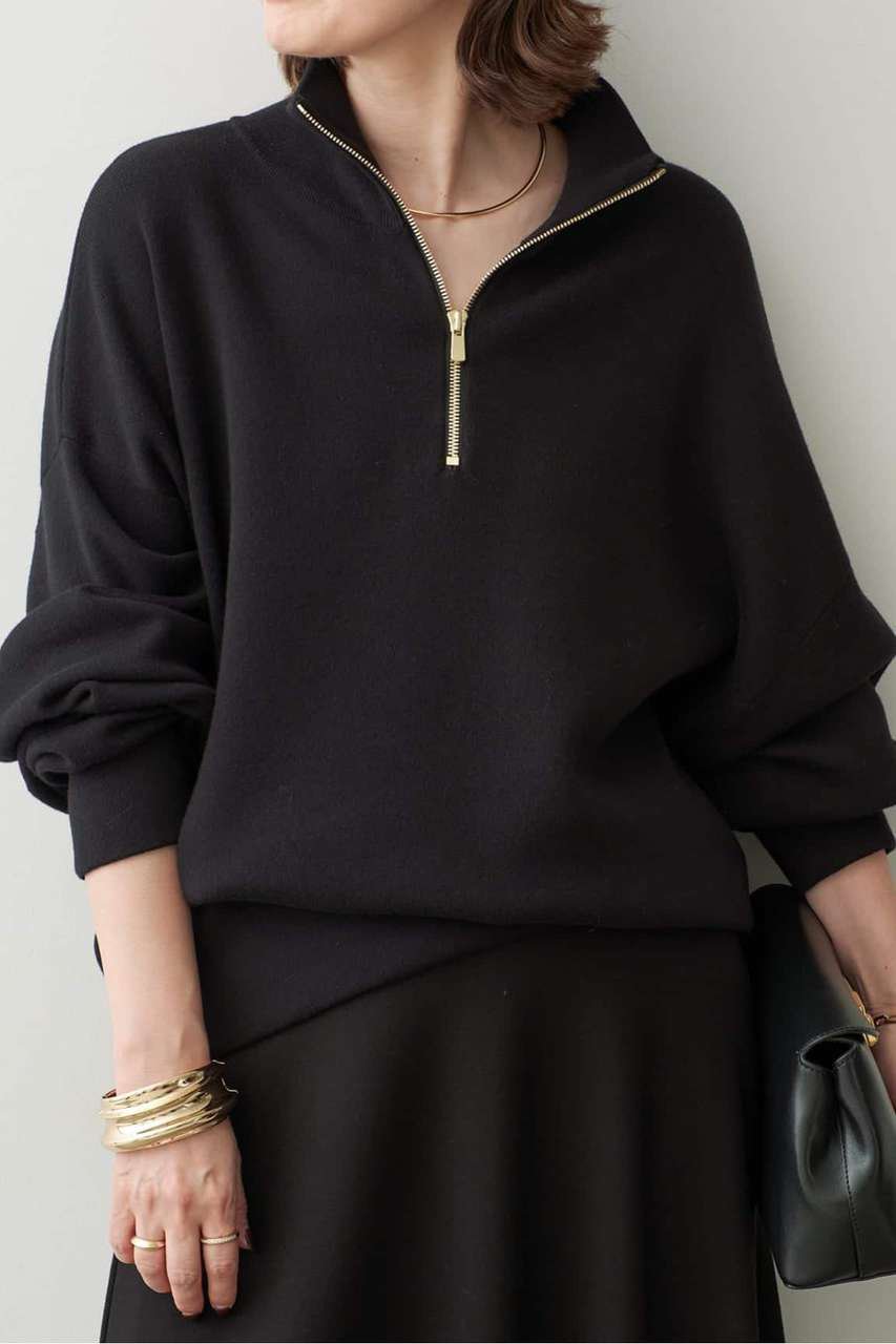 Deuxieme Classe *Smooth Half Zip プルオーバー (ブラック, F) ドゥーズィエムクラス ELLE SHOP