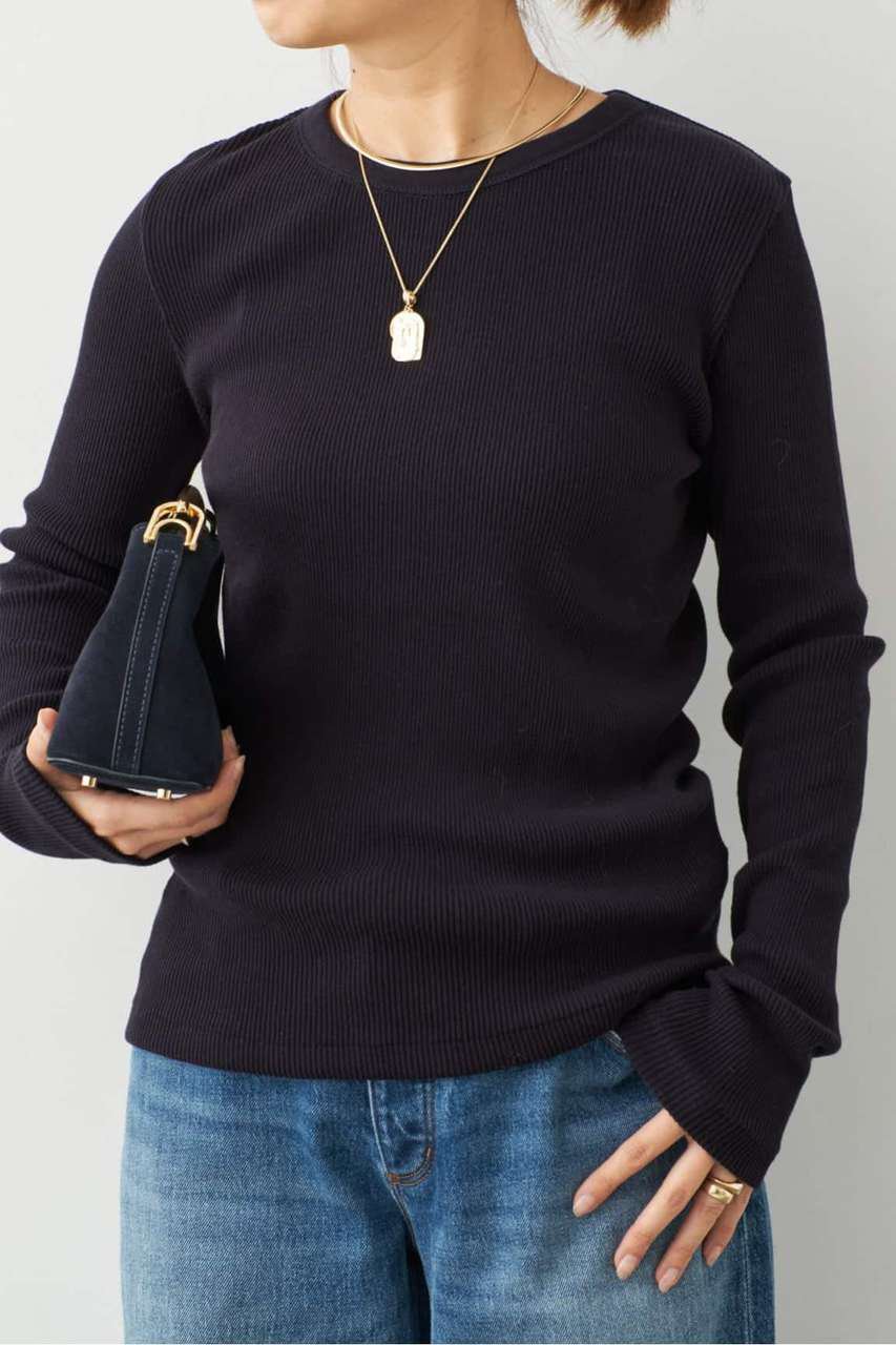 Deuxieme Classe Co/Ca Rib Tシャツ (ネイビー, F) ドゥーズィエムクラス ELLE SHOP