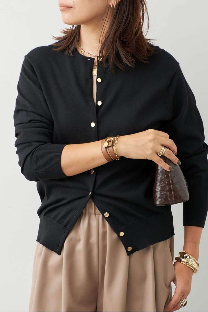 Deuxieme Classe *FF30 TODAY クルーネック カーディガン (ブラック, F) ドゥーズィエムクラス ELLE SHOP