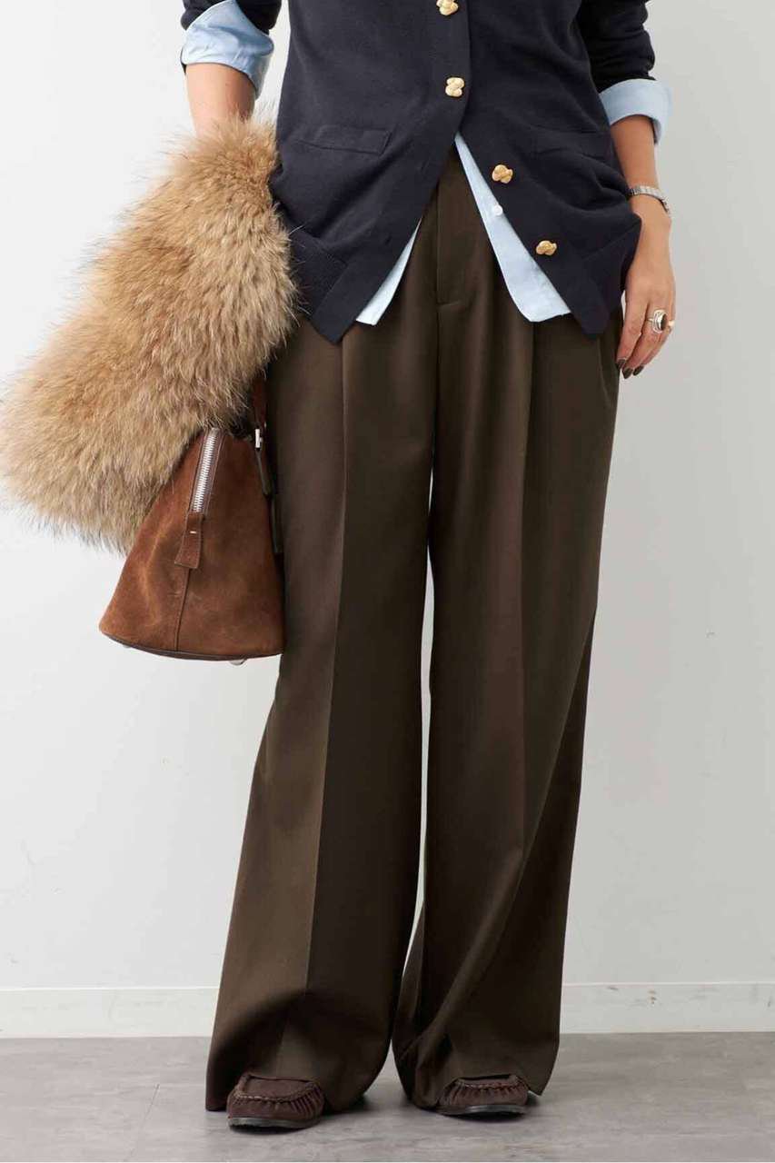 Deuxieme Classe *WOOL TUCK パンツ (ブラウン, 34) ドゥーズィエムクラス ELLE SHOP