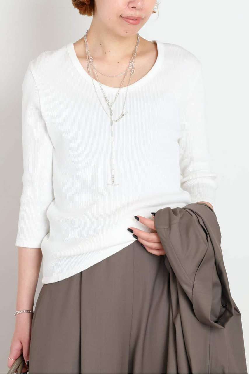 AP STUDIO リブUネックプルオーバー (ホワイト, F) エーピーストゥディオ ELLE SHOP