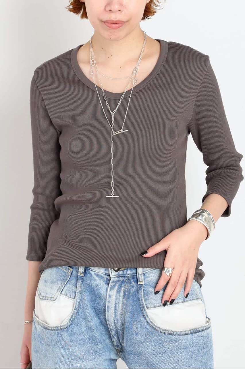 AP STUDIO リブUネックプルオーバー (ブラウン, F) エーピーストゥディオ ELLE SHOP