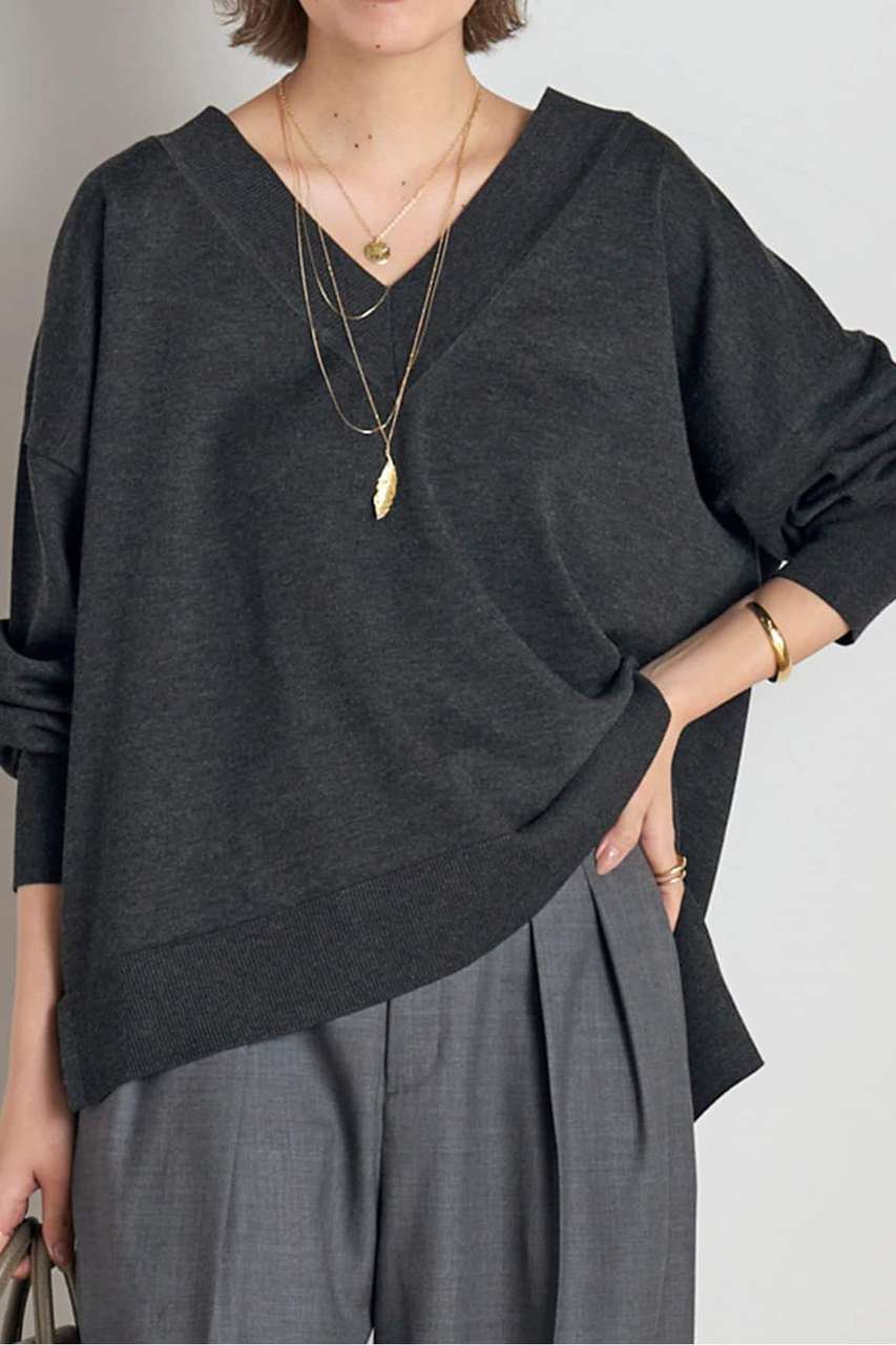 AP STUDIO Lycee Vneck knit (グレー, F) エーピーストゥディオ ELLE SHOP