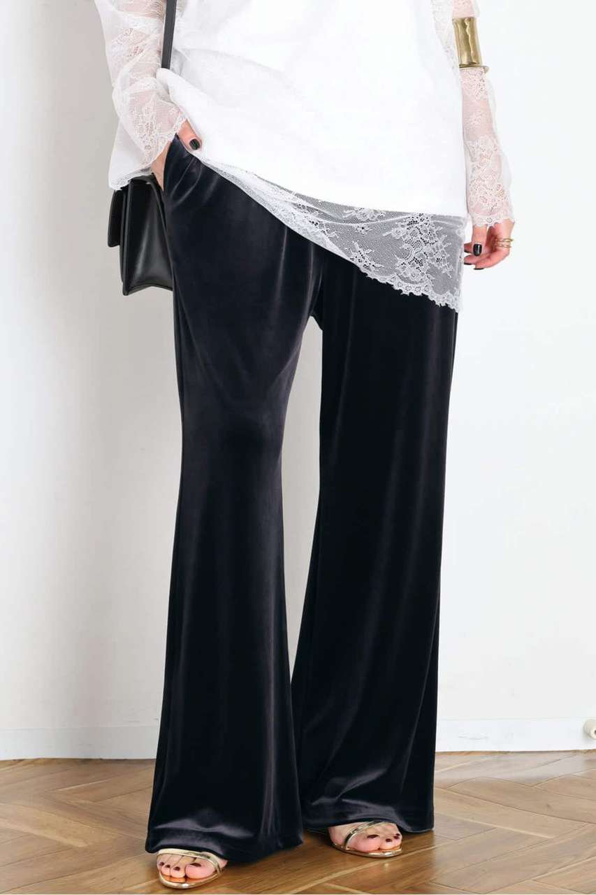 AP STUDIO 【ARCHIVE STANCE/アーカイブスタンス】velor relax pants (ブラック, フリー) エーピーストゥディオ ELLE SHOP