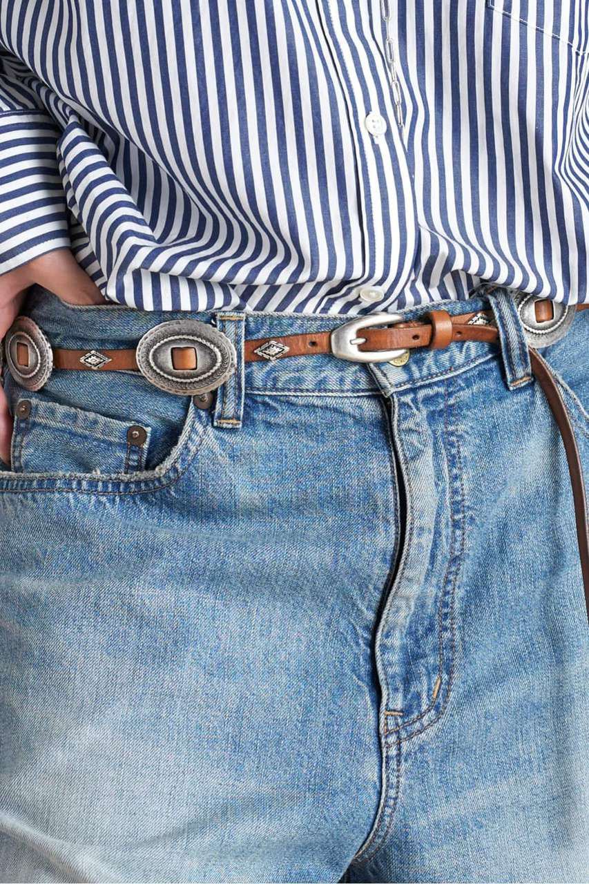 AP STUDIO 【PUNTOVITA/プントヴィータ】concho leather skinny belt (ブラウン, 85) エーピーストゥディオ ELLE SHOP
