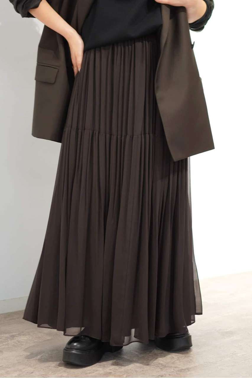 AP STUDIO ソフトジョーゼットスカート (ブラウン, 36) エーピーストゥディオ ELLE SHOP