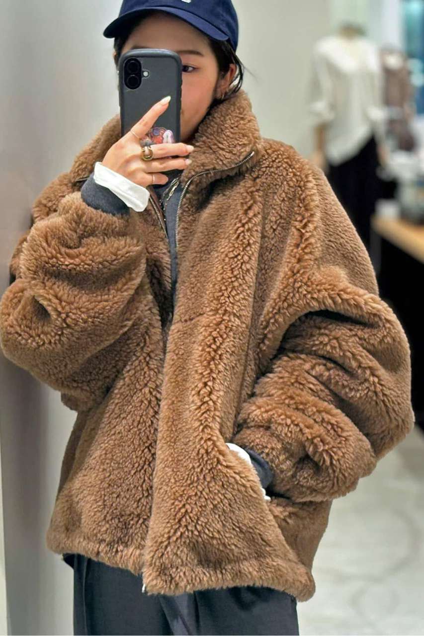 AP STUDIO 【R2W/アールツーダブリュー】OVERSIZED WOOL SLIK BOA JACKET (キャメル, フリー) エーピーストゥディオ ELLE SHOP