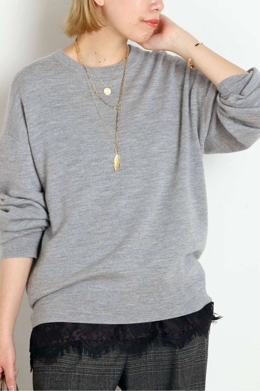 AP STUDIO Gently Crew Neck knit (グレー, F) エーピーストゥディオ ELLE SHOP