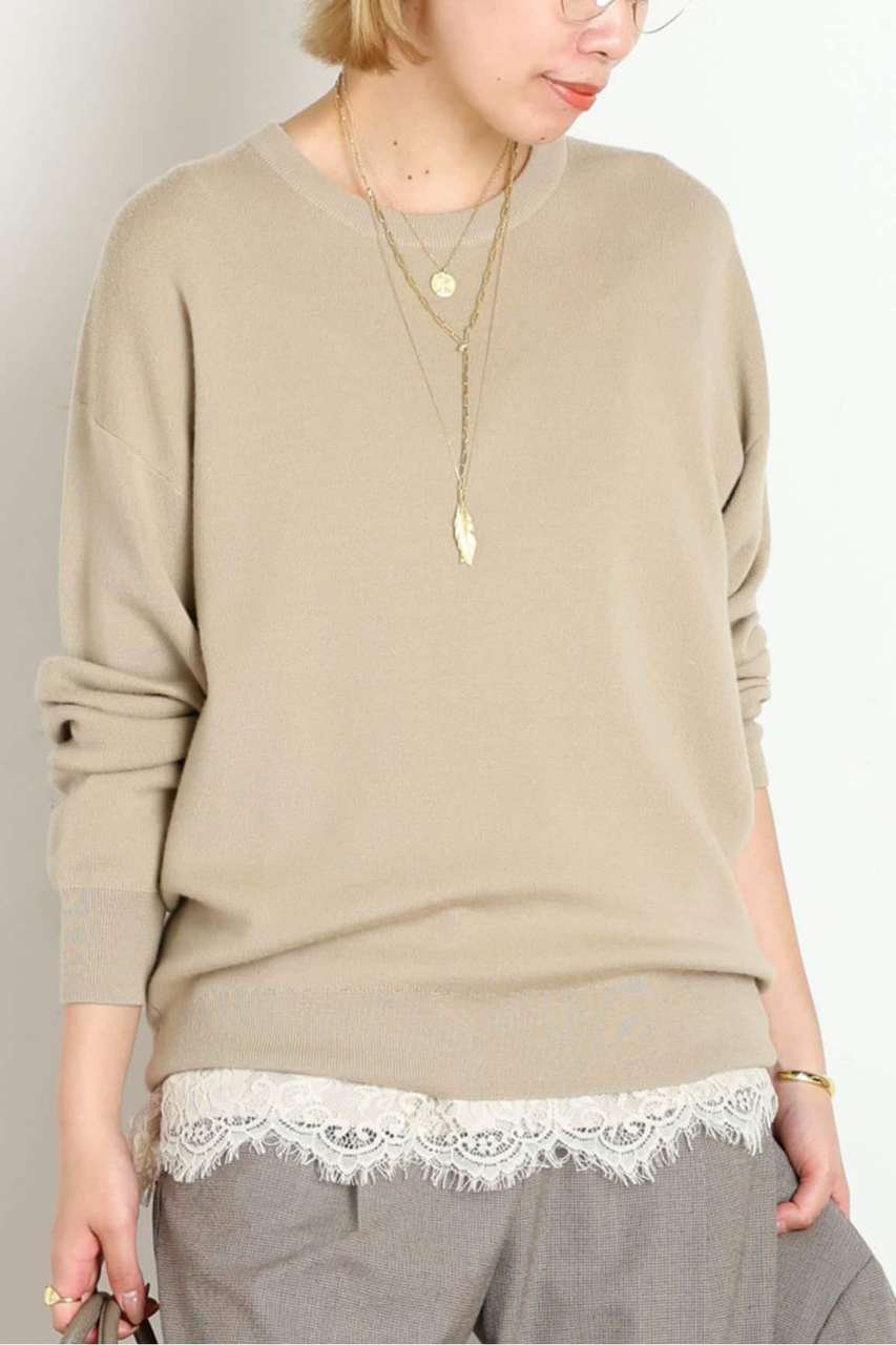 AP STUDIO Gently Crew Neck knit (ナチュラル, F) エーピーストゥディオ ELLE SHOP